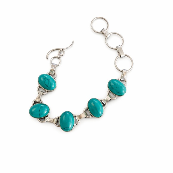 Jewelry - Sterling Silver Turquoise Stone Link Bracelet - Turquoise